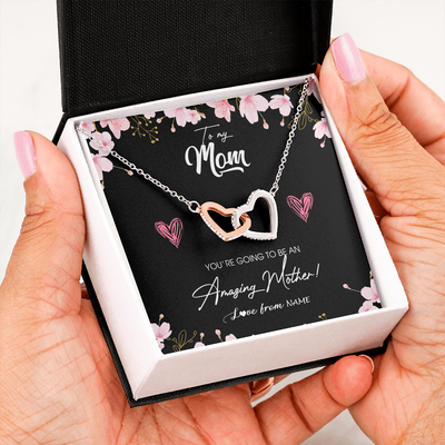 Interlocking Hearts Necklace | Personalized To My Mom Pregnancy Necklace Expecting New Mom Amazing Mother First Time Mom Pregnant Mother To Be Mothers Day Customized Gift Box Message Card | teecentury