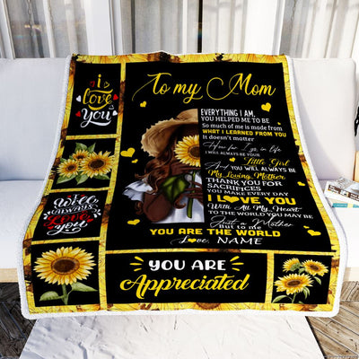 Personalized To My Mom Sunflower Blanket From Daughter Son Love Letter You Are The World Mom Birthday Mothers Day Christmas Customized Bed Fleece Throw Blanket | teecentury