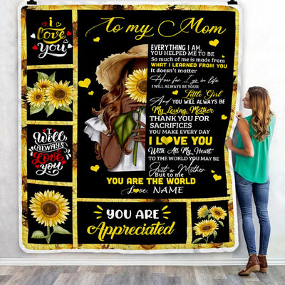Personalized To My Mom Sunflower Blanket From Daughter Son Love Letter You Are The World Mom Birthday Mothers Day Christmas Customized Bed Fleece Throw Blanket | teecentury
