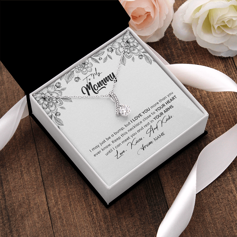 Alluring Beauty Necklace | Personalized To My Mommy Necklace Baby Bump Expecting Mom First Time Mom Pregnancy Pregnant New Mom Mother To Be Mothers Day Customized Gift Box Message Card | teecentury