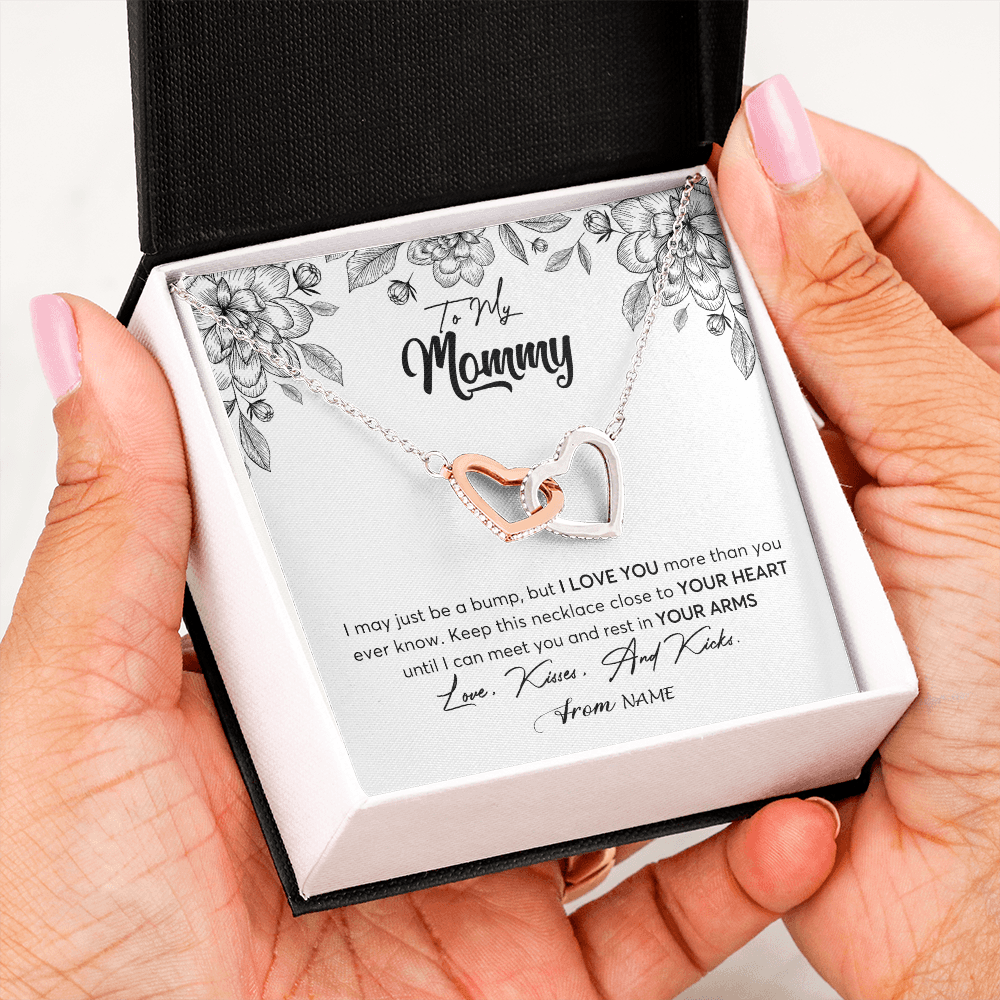 Interlocking Hearts Necklace | Personalized To My Mommy Necklace Baby Bump Expecting Mom First Time Mom Pregnancy Pregnant New Mom Mother To Be Mothers Day Customized Gift Box Message Card | teecentury
