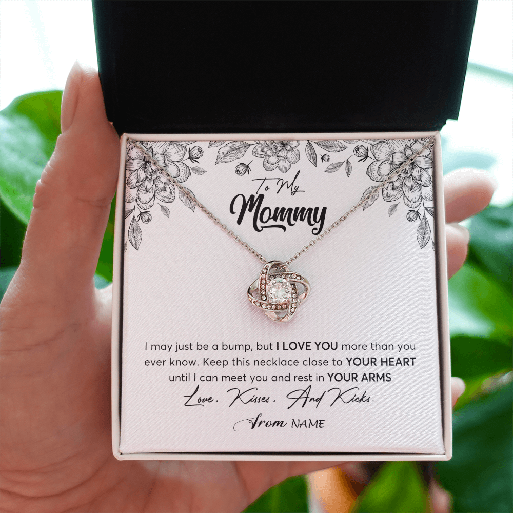 Love Knot Necklace | Personalized To My Mommy Necklace Baby Bump Expecting Mom First Time Mom Pregnancy Pregnant New Mom Mother To Be Mothers Day Customized Gift Box Message Card | teecentury