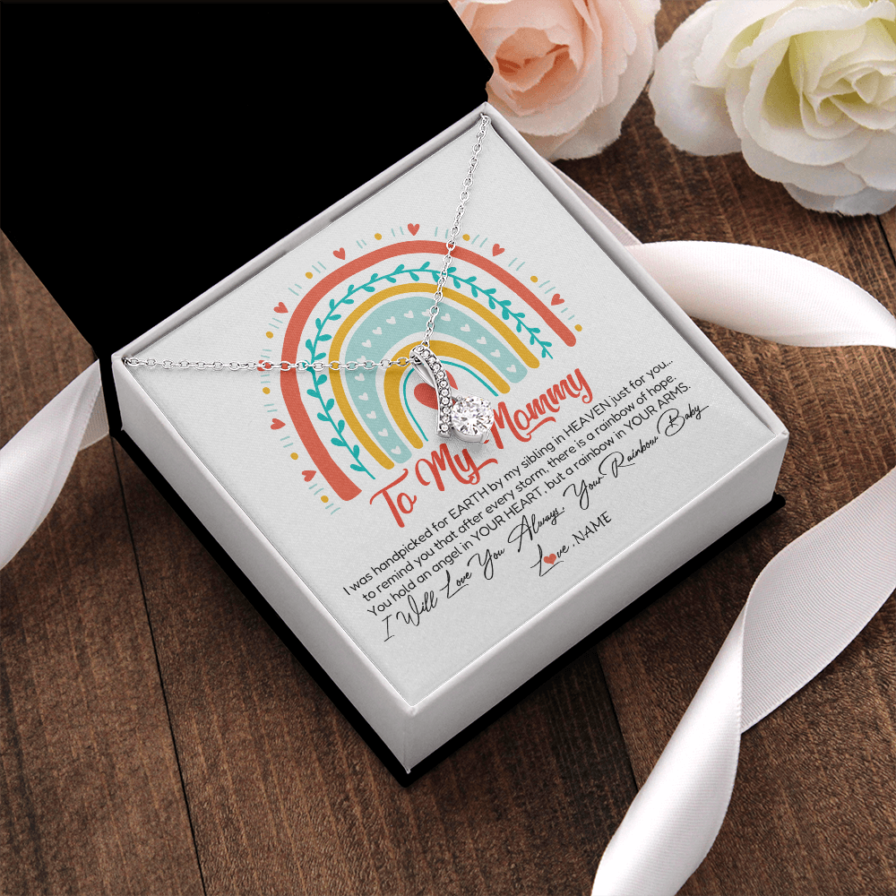 Alluring Beauty Necklace | Personalized To My Mommy Necklace Rainbow Baby Expecting New Mom Amazing Mother 1st Mom Pregnant Mother To Be Mothers Day Customized Gift Box Message Card | teecentury