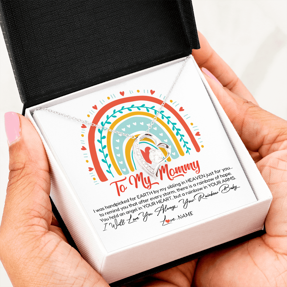 Forever Love Necklace | Personalized To My Mommy Necklace Rainbow Baby Expecting New Mom Amazing Mother 1st Mom Pregnant Mother To Be Mothers Day Customized Gift Box Message Card | teecentury