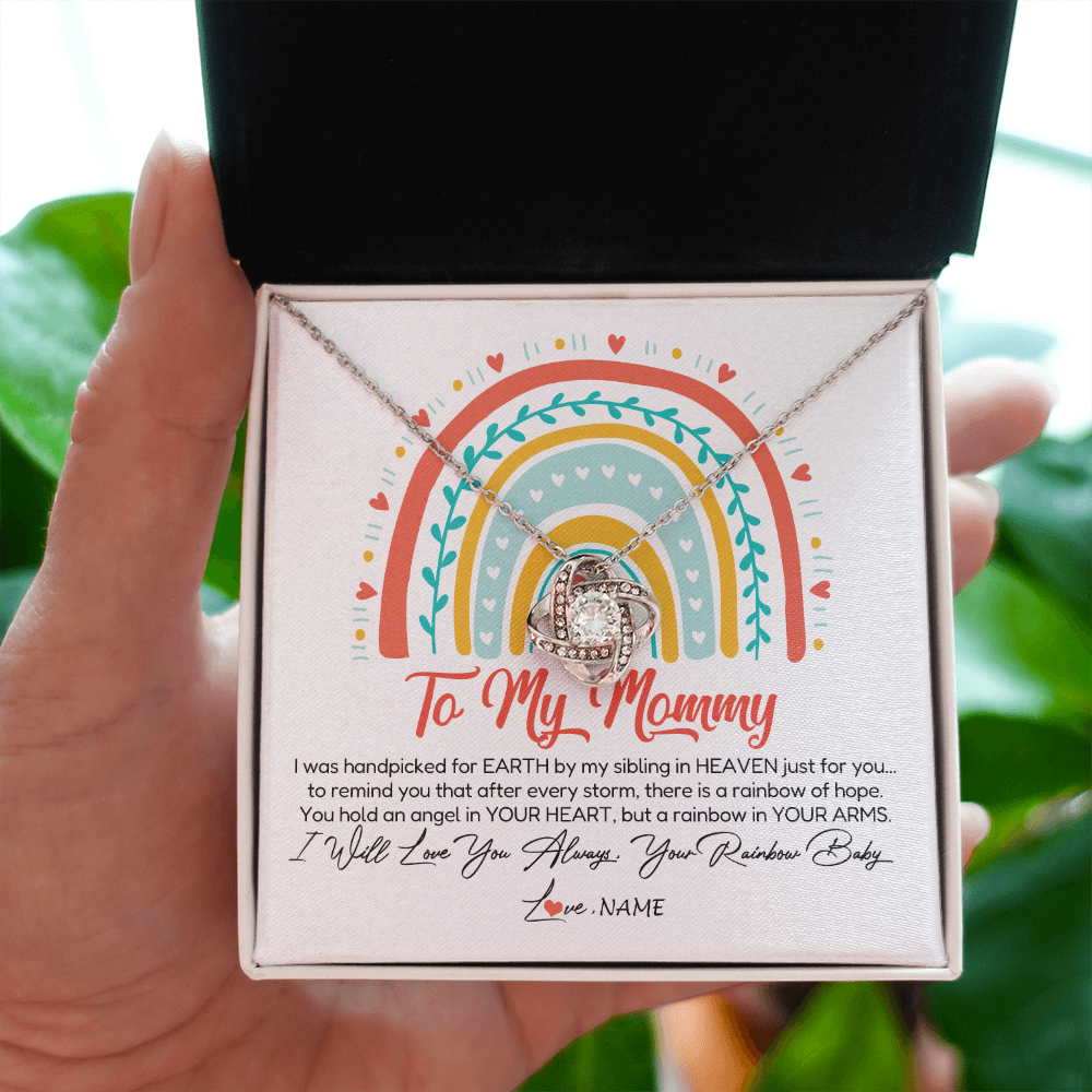 Love Knot Necklace | Personalized To My Mommy Necklace Rainbow Baby Expecting New Mom Amazing Mother 1st Mom Pregnant Mother To Be Mothers Day Customized Gift Box Message Card | teecentury