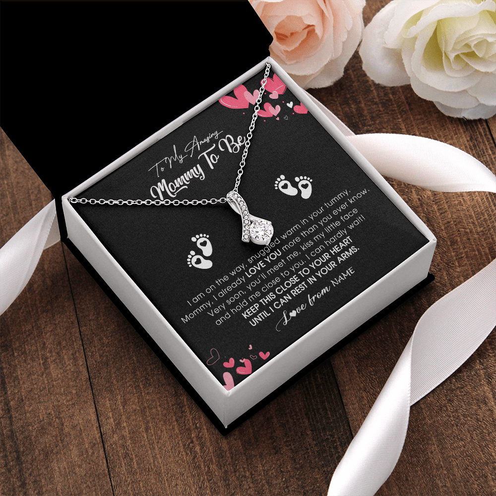 Alluring Beauty Necklace | Personalized To My Mommy To Be Necklace Never ending From Baby Bump For First Time Mom Pregnant Happy 1st Mothers Day Jewelry Customized Gift Box Message Card | teecentury