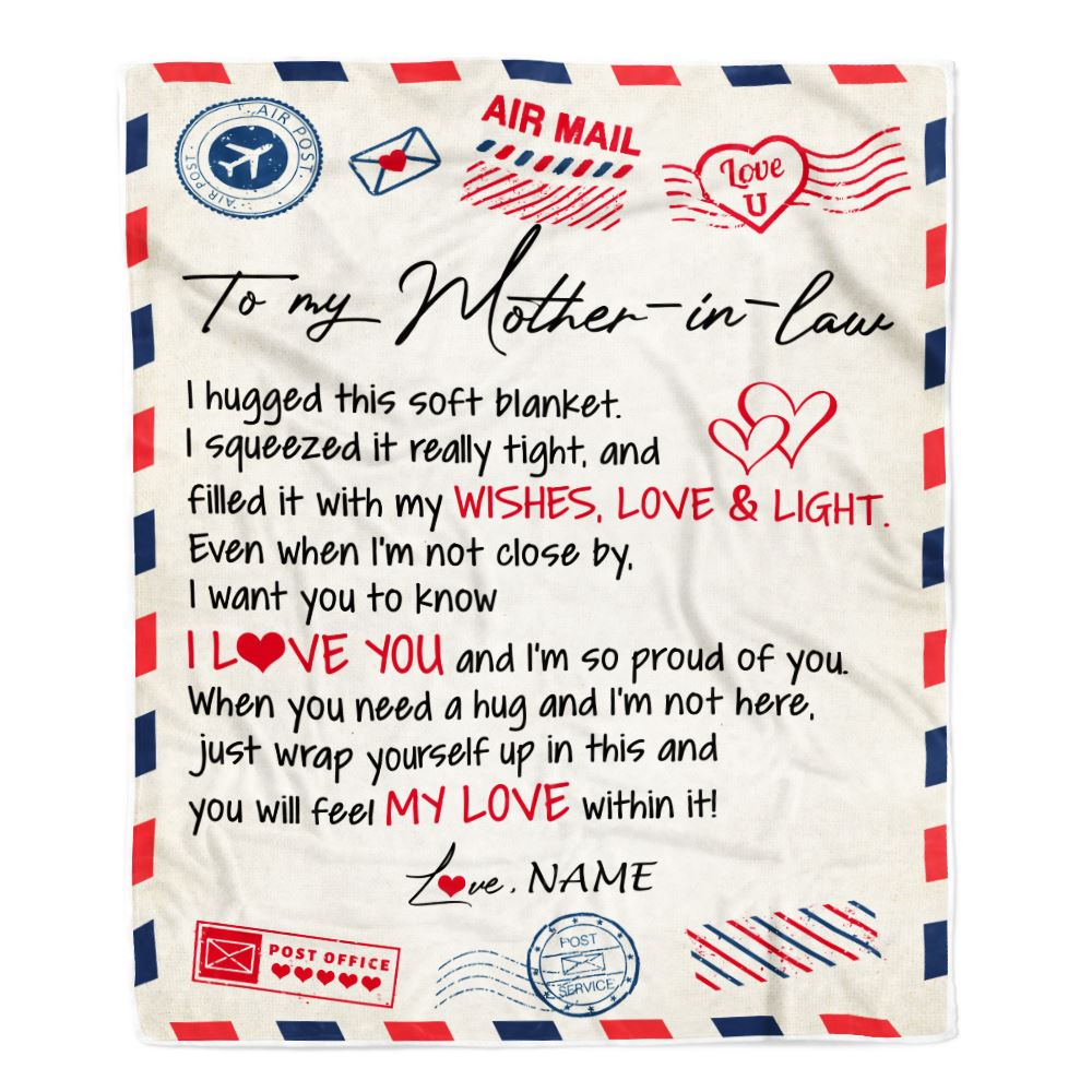 Personalized To My Mother In Law Blanket Air Mail Letter I Love You Mother In Law Birthday Mothers Daythanksgiving Christmas Fleece Throw Blanket | teecentury