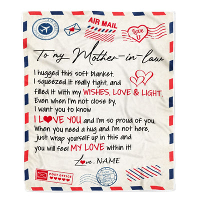 Personalized To My Mother In Law Blanket Air Mail Letter I Love You Mother In Law Birthday Mothers Daythanksgiving Christmas Fleece Throw Blanket | teecentury