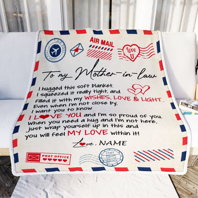 Personalized To My Mother In Law Blanket Air Mail Letter I Love You Mother In Law Birthday Mothers Daythanksgiving Christmas Fleece Throw Blanket | teecentury