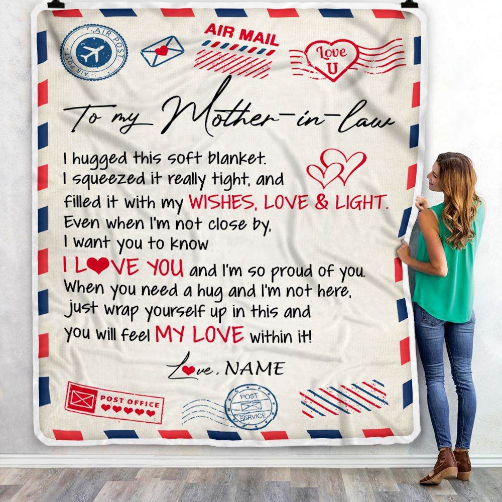 Personalized To My Mother In Law Blanket Air Mail Letter I Love You Mother In Law Birthday Mothers Daythanksgiving Christmas Fleece Throw Blanket | teecentury