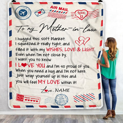 Personalized To My Mother In Law Blanket Air Mail Letter I Love You Mother In Law Birthday Mothers Daythanksgiving Christmas Fleece Throw Blanket | teecentury