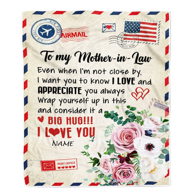 Personalized To My Mother In Law Blanket Floral Air Mail Letter I Love You Mother In Law Birthday Mothers Daythanksgiving Christmas Fleece Throw Blanket | teecentury