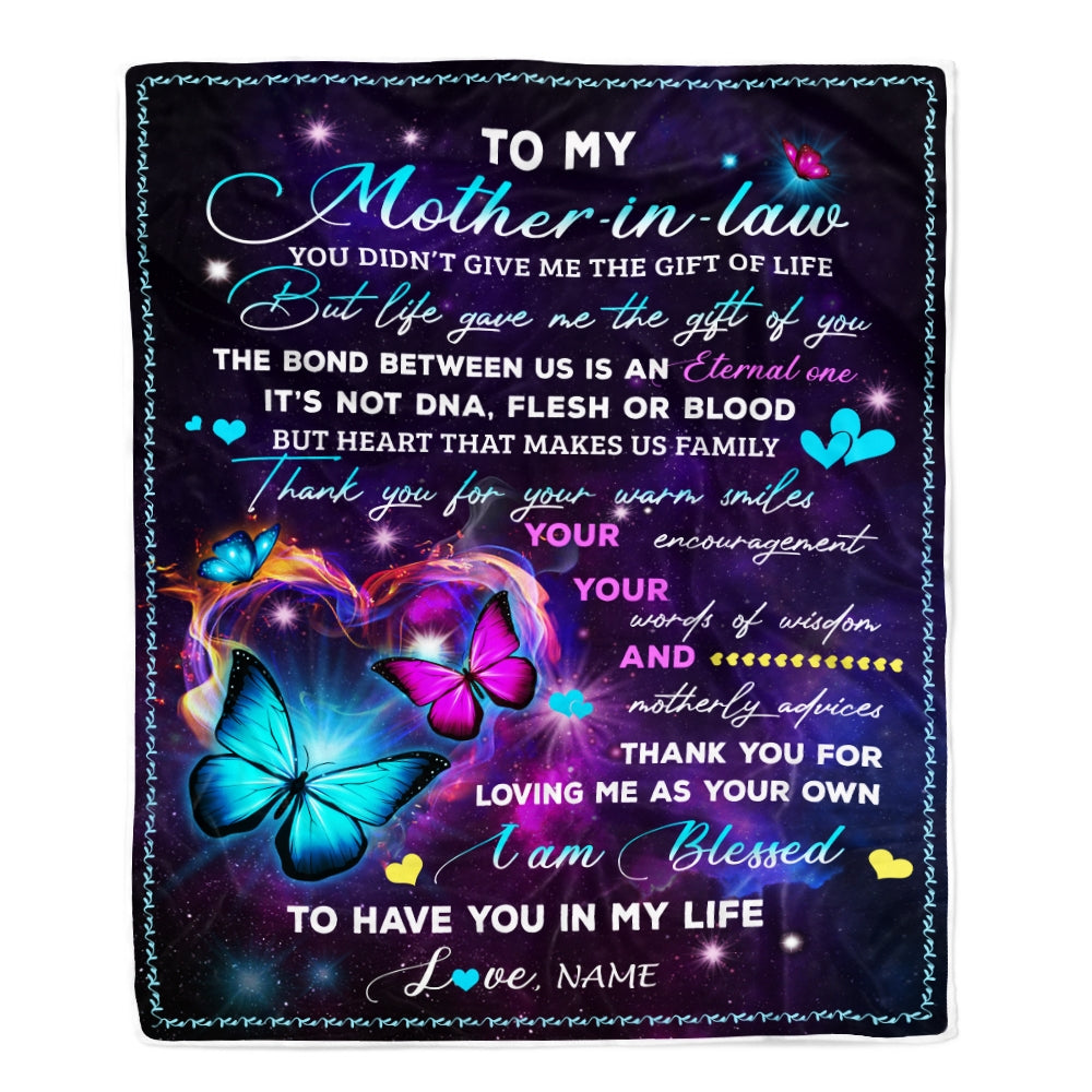 Personalized To My Mother In Law Blanket From Daughter-In-Law You Didn't Give Me The Gift Of Life Butterfly Mother In Law Birthday Mothers Day Fleece Blanket Blanket | Teecentury.com