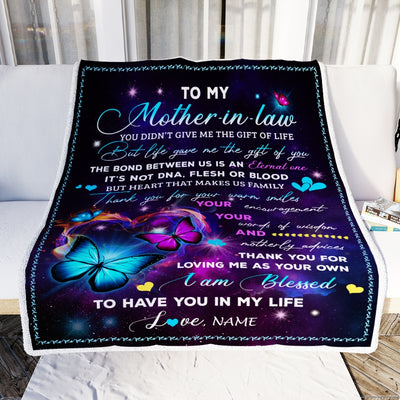 Personalized To My Mother In Law Blanket From Daughter-In-Law You Didn't Give Me The Gift Of Life Butterfly Mother In Law Birthday Mothers Day Fleece Blanket Blanket | Teecentury.com