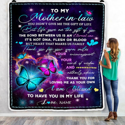 Personalized To My Mother In Law Blanket From Daughter-In-Law You Didn't Give Me The Gift Of Life Butterfly Mother In Law Birthday Mothers Day Fleece Blanket Blanket | Teecentury.com