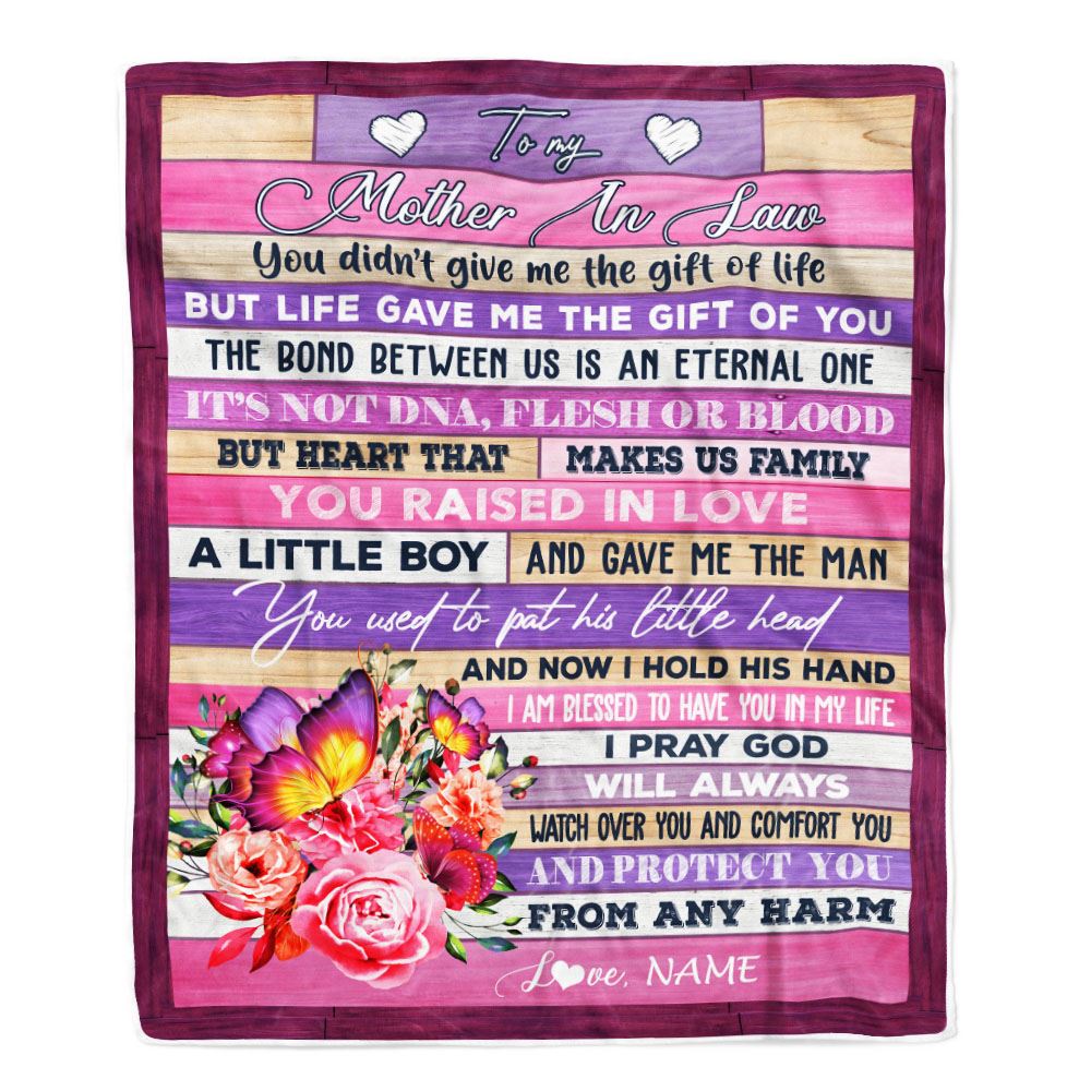 Personalized To My Mother In Law Blanket From Daughter Heart Makes Us Family Butterfly Flower Birthday Mothers Day Christmas Customized Fleece Throw Blanket | teecentury