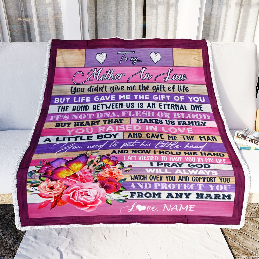 Personalized To My Mother In Law Blanket From Daughter Heart Makes Us Family Butterfly Flower Birthday Mothers Day Christmas Customized Fleece Throw Blanket | teecentury