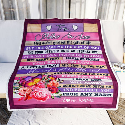 Personalized To My Mother In Law Blanket From Daughter Heart Makes Us Family Butterfly Flower Birthday Mothers Day Christmas Customized Fleece Throw Blanket | teecentury
