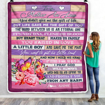 Personalized To My Mother In Law Blanket From Daughter Heart Makes Us Family Butterfly Flower Birthday Mothers Day Christmas Customized Fleece Throw Blanket | teecentury