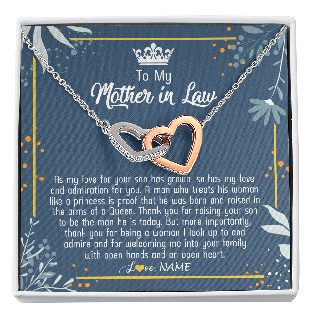 Interlocking Hearts Necklace | Personalized To My Mother In Law Necklace As My Love For Your Son Mother's Day Husband's Mom Birthday Anniversary Christmas Customized Gift Box Message Card | teecentury