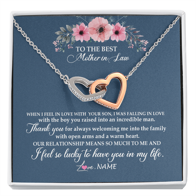 Interlocking Hearts Necklace | Personalized To My Mother In Law Necklace From Daughter In Law Thank You Mother Of The Groom Jewelry Birthday Mothers Day Christmas Customized Message Card | teecentury