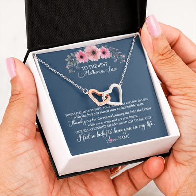 Interlocking Hearts Necklace | Personalized To My Mother In Law Necklace From Daughter In Law Thank You Mother Of The Groom Jewelry Birthday Mothers Day Christmas Customized Message Card | teecentury