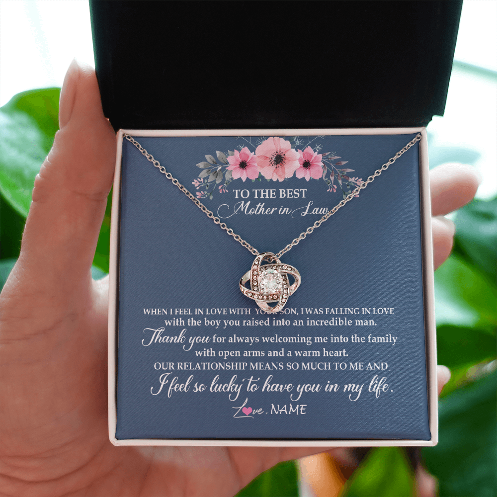 Love Knot Necklace | Personalized To My Mother In Law Necklace From Daughter In Law Thank You Mother Of The Groom Jewelry Birthday Mothers Day Christmas Customized Message Card | teecentury