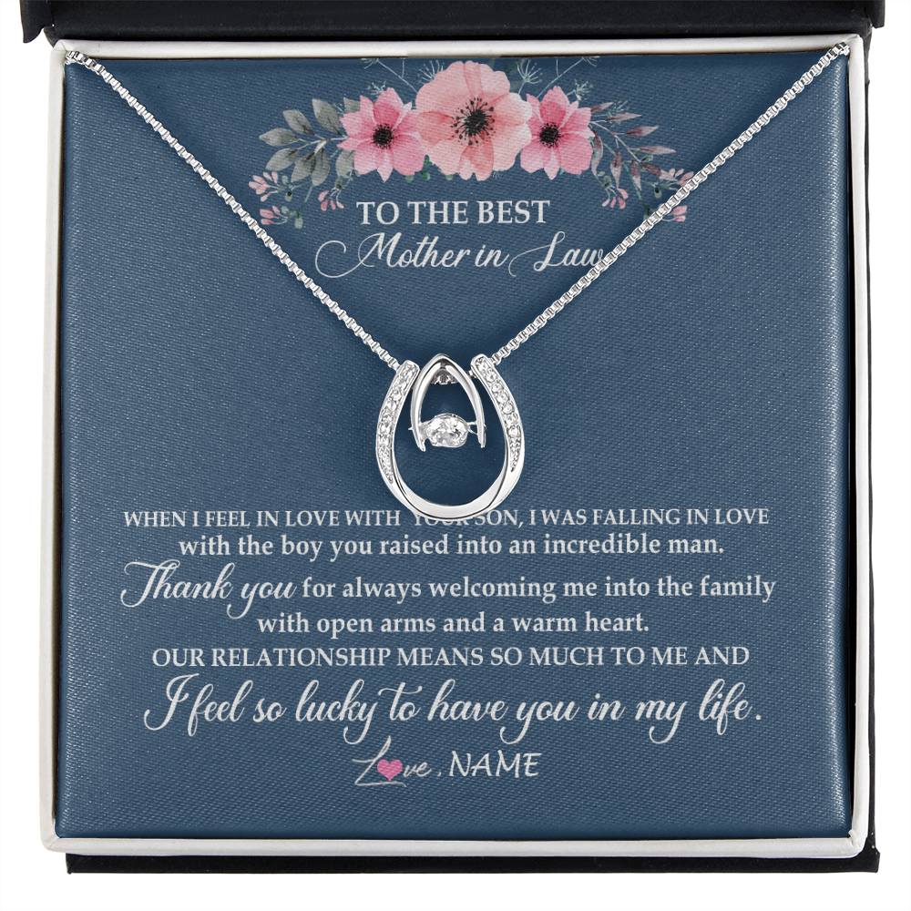 Lucky In Love Necklace | Personalized To My Mother In Law Necklace From Daughter In Law Thank You Mother Of The Groom Jewelry Birthday Mothers Day Christmas Customized Message Card | teecentury