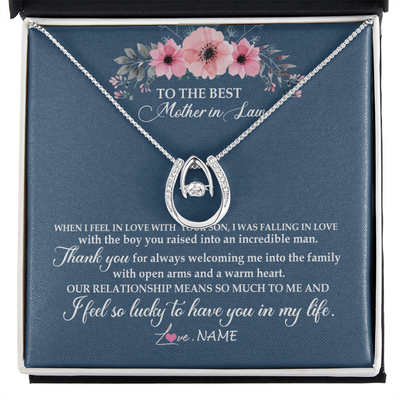 Lucky In Love Necklace | Personalized To My Mother In Law Necklace From Daughter In Law Thank You Mother Of The Groom Jewelry Birthday Mothers Day Christmas Customized Message Card | teecentury