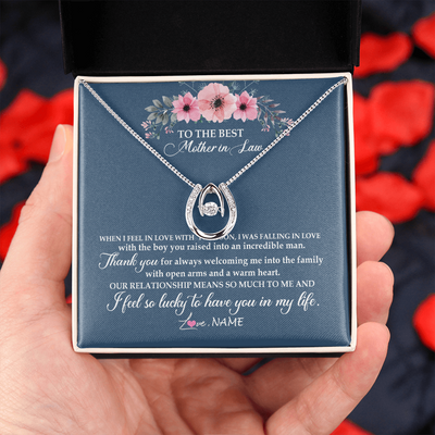 Lucky In Love Necklace | Personalized To My Mother In Law Necklace From Daughter In Law Thank You Mother Of The Groom Jewelry Birthday Mothers Day Christmas Customized Message Card | teecentury