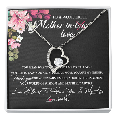 Forever Love Necklace | Personalized To My Mother In Law Necklace From Daughter In Law You Are My Bonus Mom Jewelry Birthday Mothers Day Christmas Customized Gift Box Message Card | teecentury