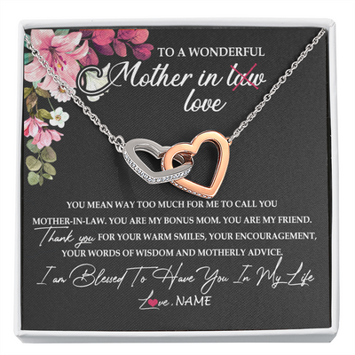 Interlocking Hearts Necklace | Personalized To My Mother In Law Necklace From Daughter In Law You Are My Bonus Mom Jewelry Birthday Mothers Day Christmas Customized Gift Box Message Card | teecentury