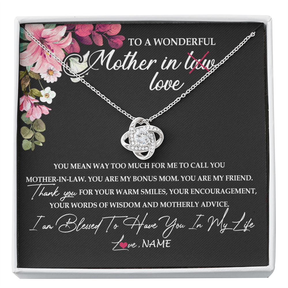 Love Knot Necklace | Personalized To My Mother In Law Necklace From Daughter In Law You Are My Bonus Mom Jewelry Birthday Mothers Day Christmas Customized Gift Box Message Card | teecentury
