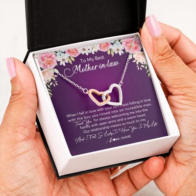 Interlocking Hearts Necklace | Personalized To My Mother In Law Necklace Thank You Mother In Law Wedding Day Birthday Monthers Day Christmas Jewelry Pendant Customized Gift Box Message Card | teecentury