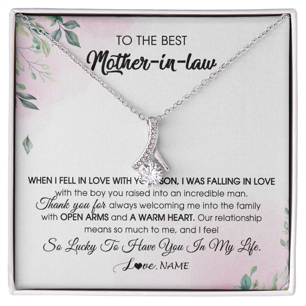Alluring Beauty Necklace | Personalized To My Mother In Law Necklace from Daughter In Law I Feel So Lucky Groom's Mother of My Husband Pendant Jewelry Customized Gift Box Message Card | teecentury