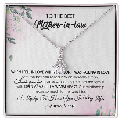 Alluring Beauty Necklace | Personalized To My Mother In Law Necklace from Daughter In Law I Feel So Lucky Groom's Mother of My Husband Pendant Jewelry Customized Gift Box Message Card | teecentury