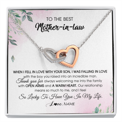 Interlocking Hearts Necklace | Personalized To My Mother In Law Necklace from Daughter In Law I Feel So Lucky Groom's Mother of My Husband Pendant Jewelry Customized Gift Box Message Card | teecentury