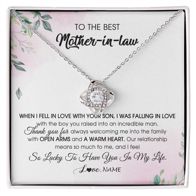 Love Knot Necklace | Personalized To My Mother In Law Necklace from Daughter In Law I Feel So Lucky Groom's Mother of My Husband Pendant Jewelry Customized Gift Box Message Card | teecentury