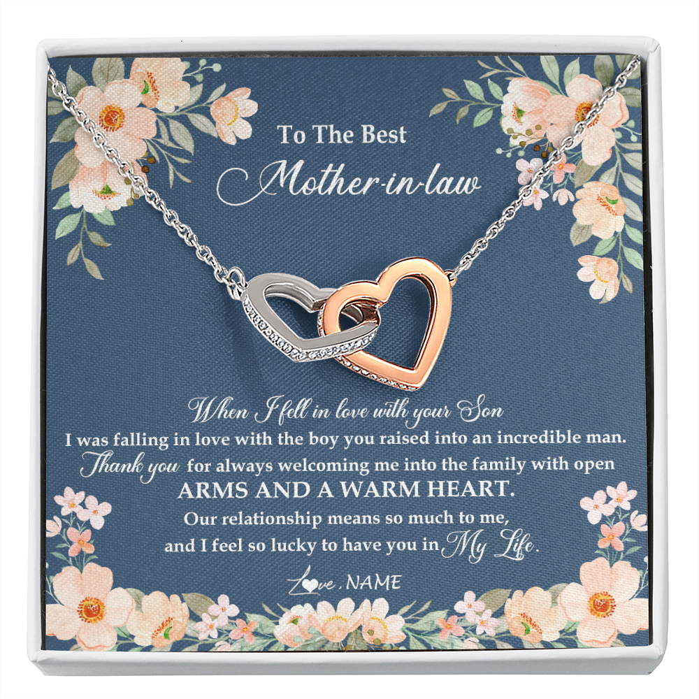 Interlocking Hearts Necklace | Personalized To My Mother In Law Necklace from Daugter In Law Feel In Love Son Mother Of My Husband Jewelry Birthday Wedding Pendant Customized Message Card | teecentury