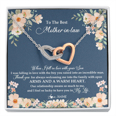 Interlocking Hearts Necklace | Personalized To My Mother In Law Necklace from Daugter In Law Feel In Love Son Mother Of My Husband Jewelry Birthday Wedding Pendant Customized Message Card | teecentury