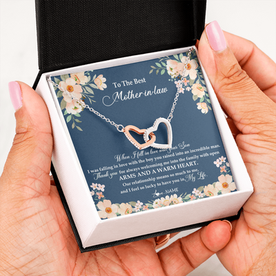 Interlocking Hearts Necklace | Personalized To My Mother In Law Necklace from Daugter In Law Feel In Love Son Mother Of My Husband Jewelry Birthday Wedding Pendant Customized Message Card | teecentury