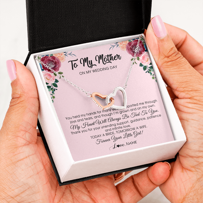 Interlocking Hearts Necklace | Personalized To My Mother Necklace from Daughter On Wedding Day for Mom Bride's Mother Customized Gift Box Message Card | teecentury