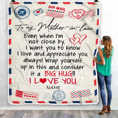 Personalized To My Mother in law Blanket From Son Daughter in law I Love You Hugs Air Mail Letter Birthday Thanksgiving Christmas Customized Fleece Blanket Blanket | Teecentury.com