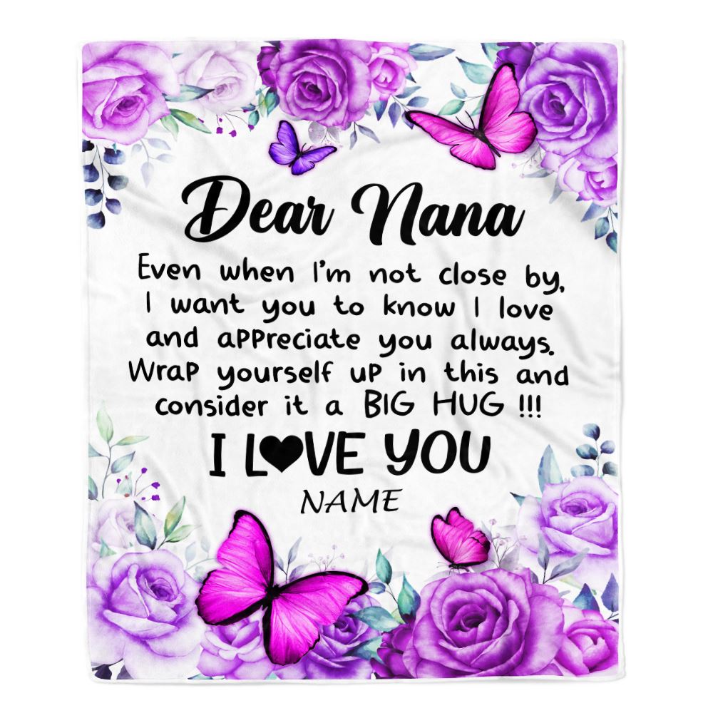 Personalized To My Nana Blanket From Granddaughter Grandson Butterfly Love And Appreciate Nana Birthday Mothers Day Christmas Customized Fleece Throw Blanket | teecentury
