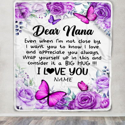 Personalized To My Nana Blanket From Granddaughter Grandson Butterfly Love And Appreciate Nana Birthday Mothers Day Christmas Customized Fleece Throw Blanket | teecentury