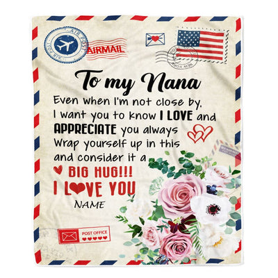 Personalized To My Nana Blanket From Grandkids Floral Air Mail Letter I Love You Nana Birthday Mothers Day Christmas Customized Fleece Throw Blanket | teecentury