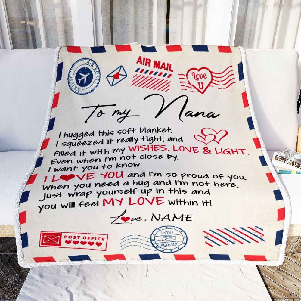 Personalized To My Nana Blanket From Grandkids Grandson Air Mail Letter I Love You Nana Birthday Mothers Day Christmas Customized Fleece Throw Blanket | teecentury