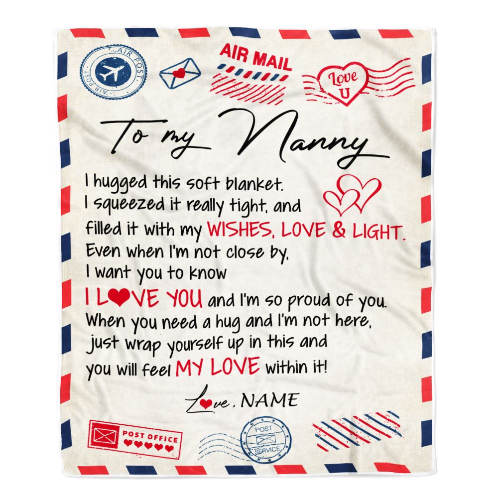 Personalized To My Nanny Blanket From Kids Air Mail Letter I Love You Nanny Birthday Mothers Day Christmas Customized Fleece Throw Blanket | teecentury