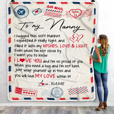 Personalized To My Nanny Blanket From Kids Air Mail Letter I Love You Nanny Birthday Mothers Day Christmas Customized Fleece Throw Blanket | teecentury
