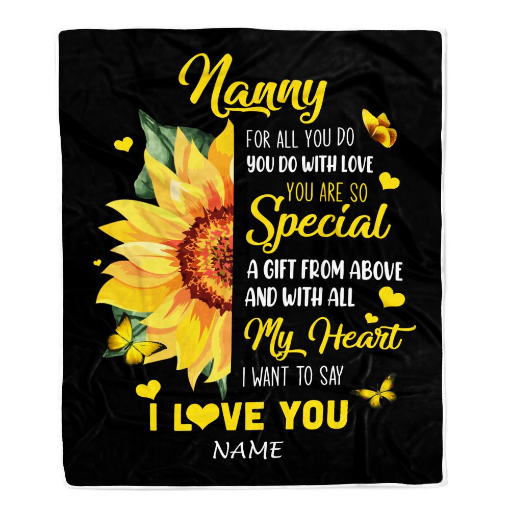 Personalized To My Nanny Blanket From Kids I Want To Say I Love You Sunfower Nanny Birthday Mothers Day Thanksgiving Christmas Customized Fleece Throw Blanket | teecentury